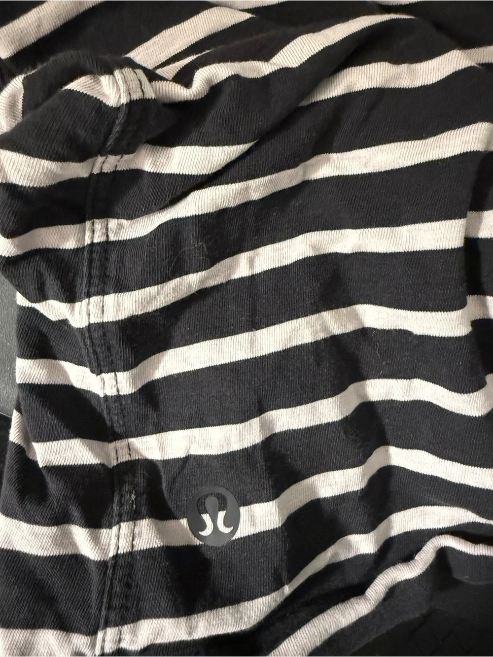 lululemon athletica Black and Cream Striped Short Sleeve Tee
